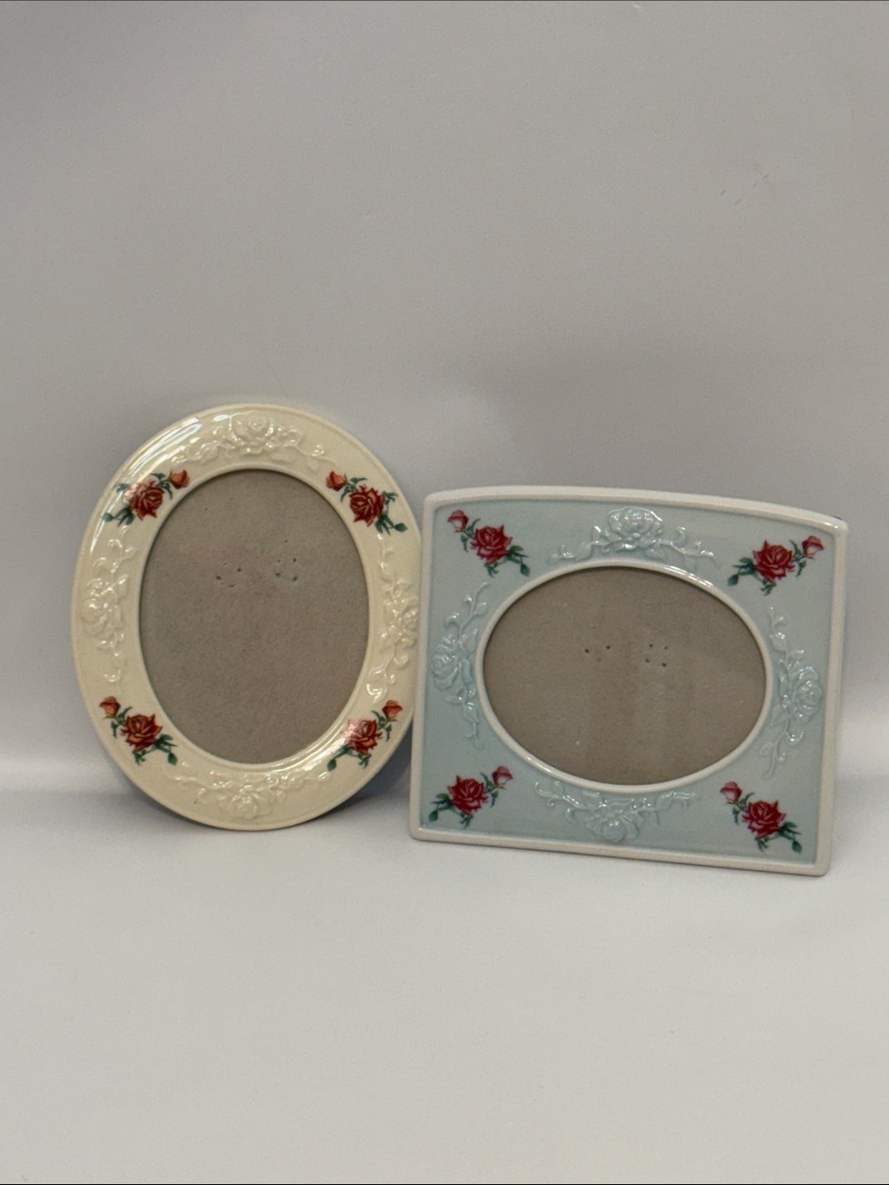 Avon 2007 Birthday Gift Porcelain Floral Photo Frames Oval & Square